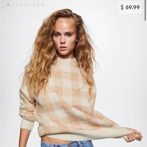 Mango Perkins Collar Check Sweater - size medium